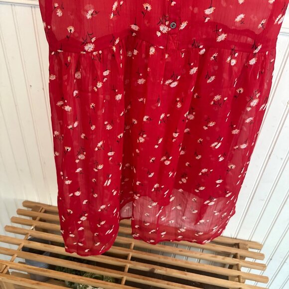 Abercrombie & Fitch Red Floral Sheer Short-Sleeve babydoll Dress S - Picture 8 of 8